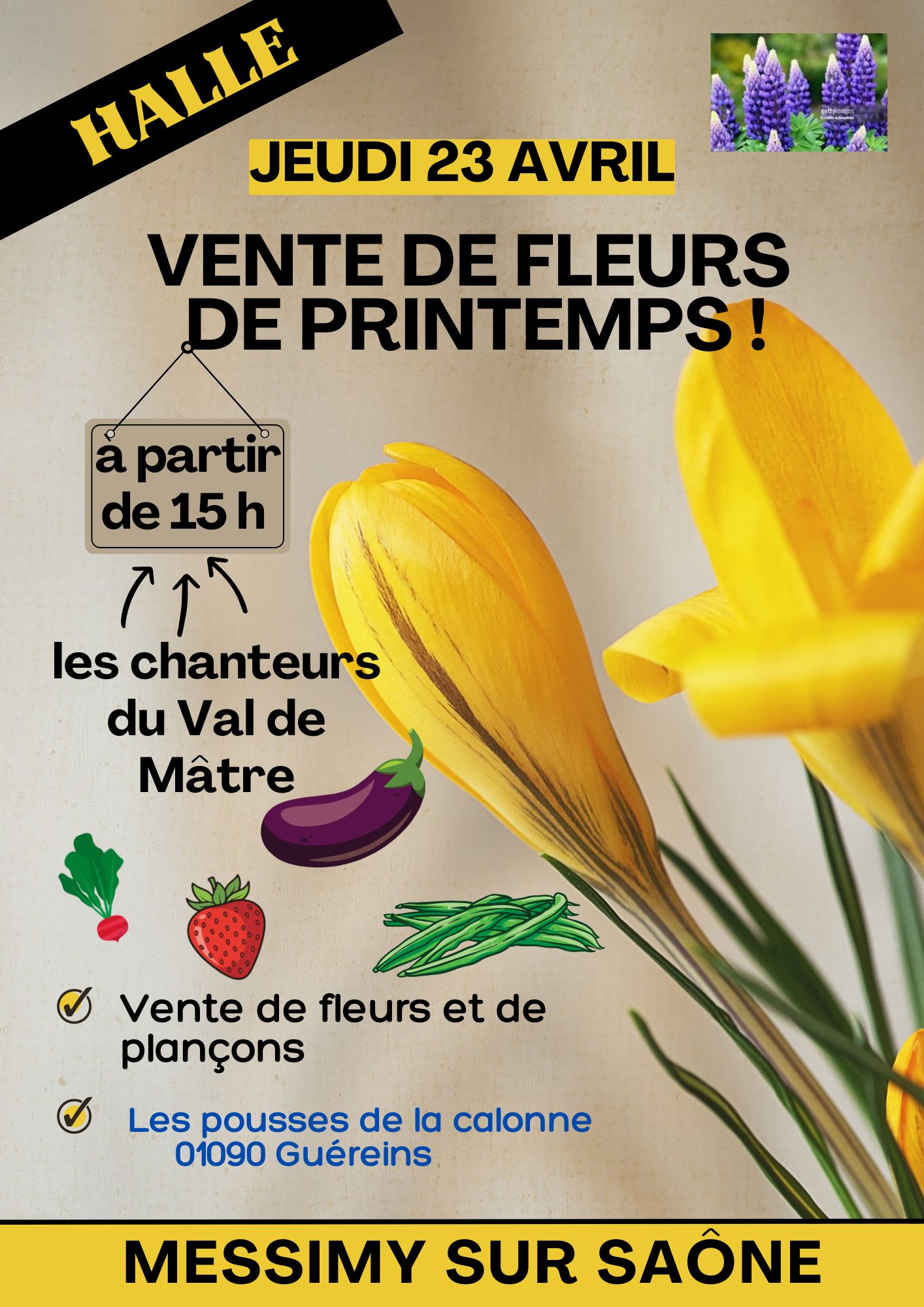 Jaune Noir Marron Illustration Photo Moderne Evènement annonce Vente de Fleurs Printemps Affiche Poster - 1